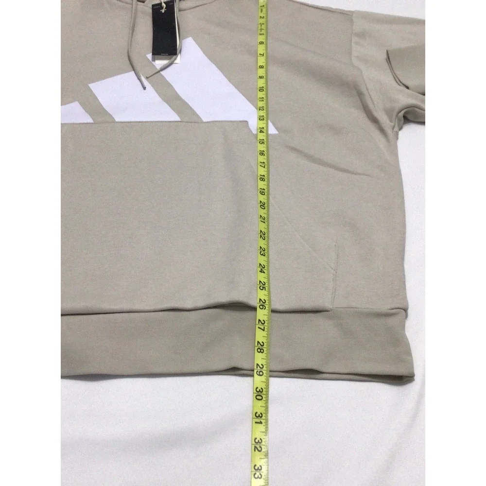Adidas Mens Oversized Hoodie Beige Tan White Logo Pullover Sweatshirt 2XL NEW
